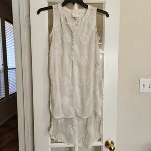 Knox Rose Small Sleeveless Tiered Embroidered Sheer Tunic Top Cream Boho